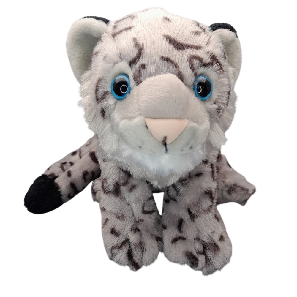 Wild Republic Snow Leopard Plush Stuffed Animal Grey White Spotted Blue Eyes 15"